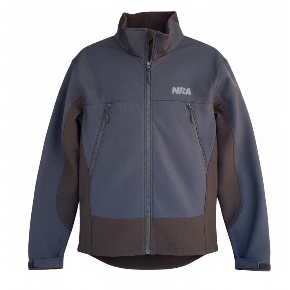 NRA Jacket Mens M Blue Black National Rifle Association Fleece Lined Soft Shell
